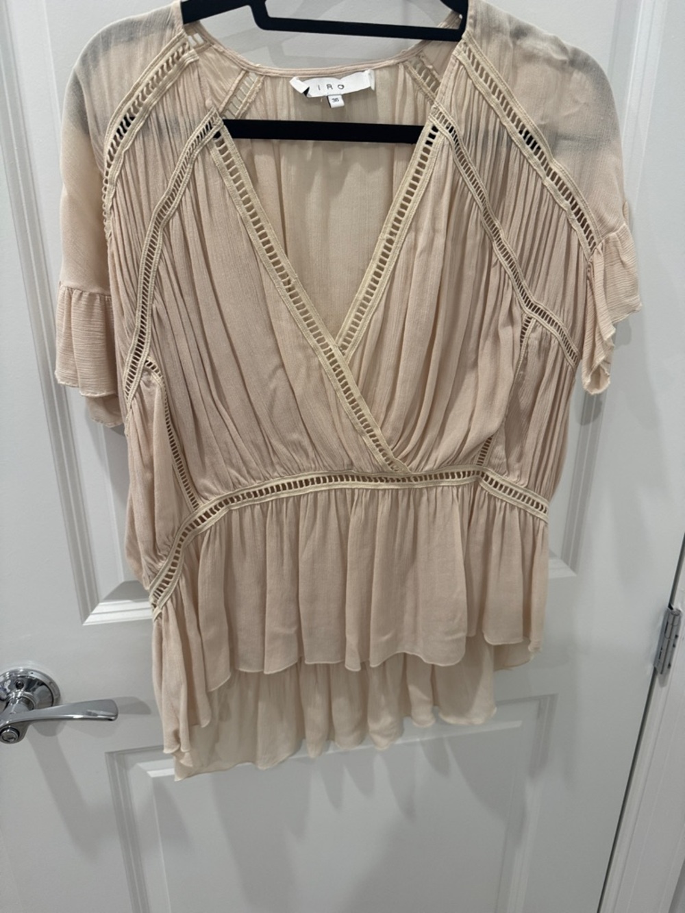 IRO Cream Lace-Trim Pleated Peasant Blouse